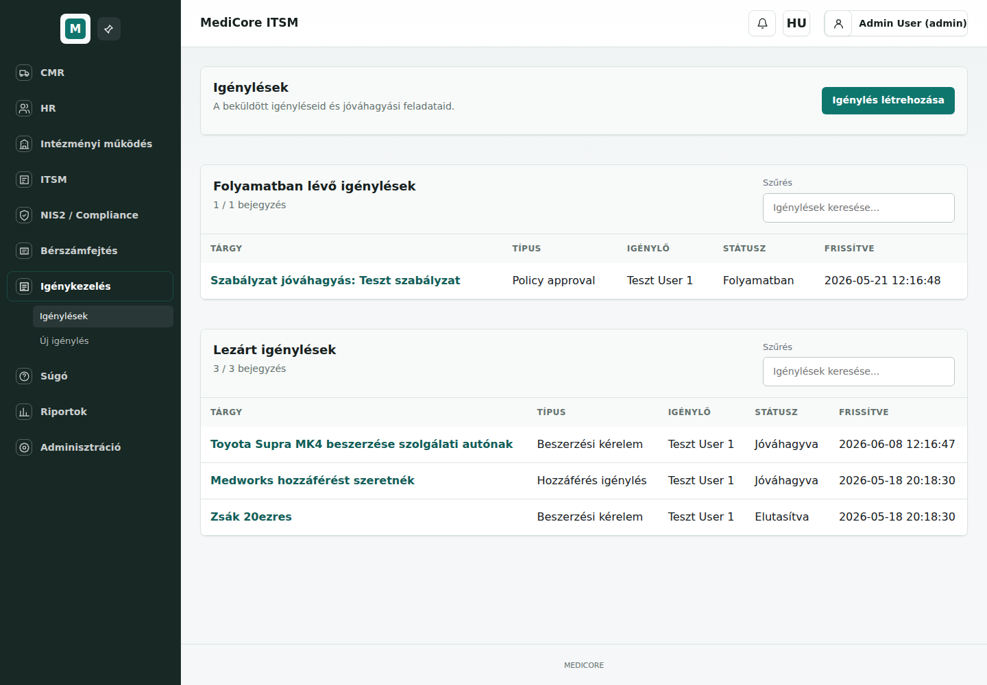 MediCore workflow és igénykezelés